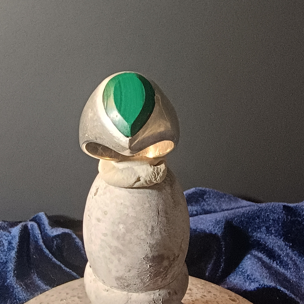 Solid Vintage Malachite Sterling Silver Mens Ring… - image 5